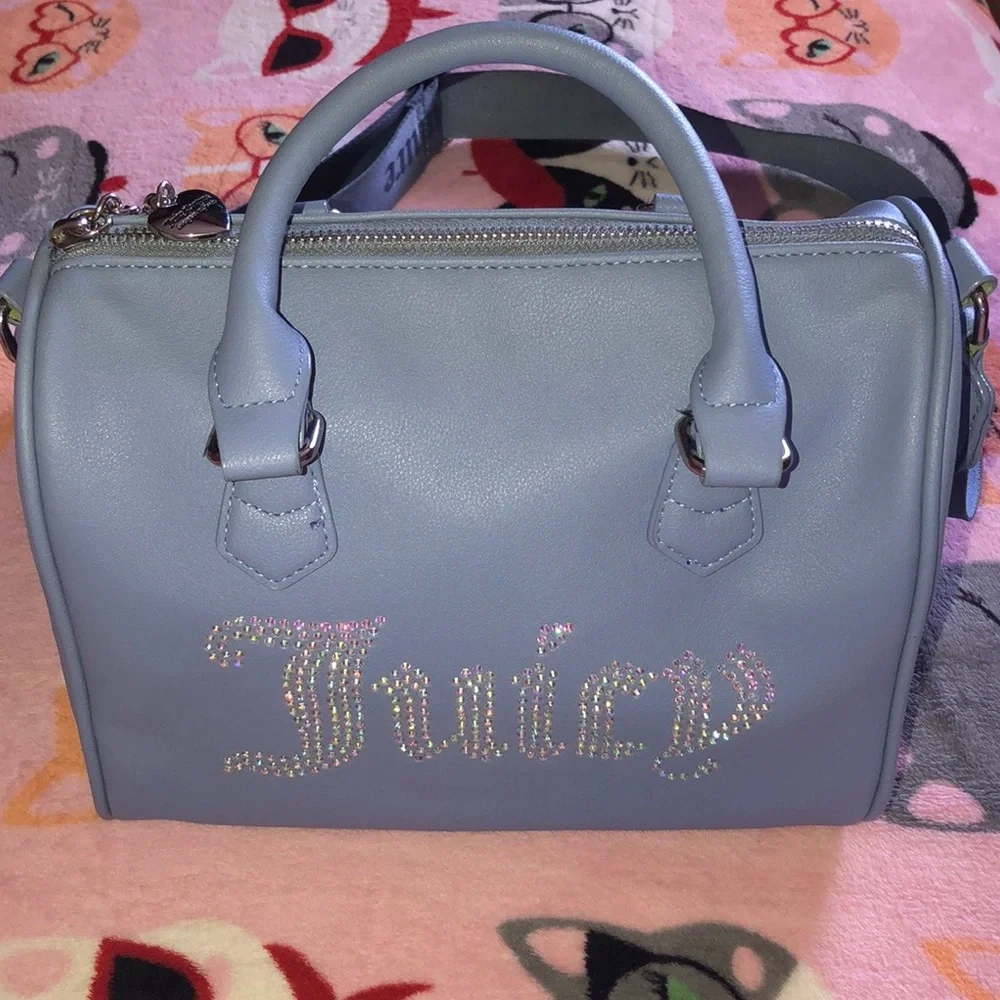 Juicy Couture Light Blue Rhinestone Logo Satchel